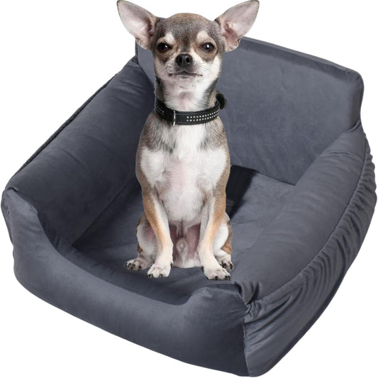 Coo&Dee Dog Car Seat Pet Travel Safety Pet Booster Seat Dog Bed for Car for Small Medium Dogs Under 32lbs with Storage Pockets Fully Detachable Machine Washable Easy Install (Grey Velvet)