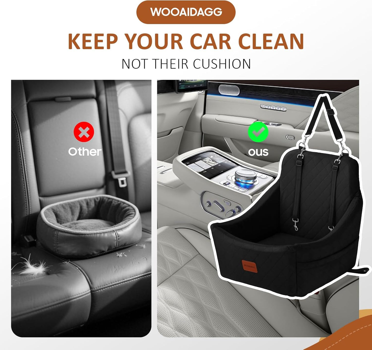 Dog Car Seat for Medium Sized Dog,Pet Travel Car Bed with Seat Belt Channle,Fully Detachable and Washable Car Dog Seat with Adjustable Straps,3 Straps Easy to Install (Black)