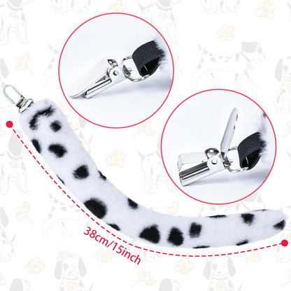XEPST Animal Dalmatian Costume Kids Set, Dog Ears and Tail Set with Dalmatian Ears Headband and Dog Tail for Animal Costume Cosplay Birthday World Book Day Halloween Fancy Dress Party, Black and White