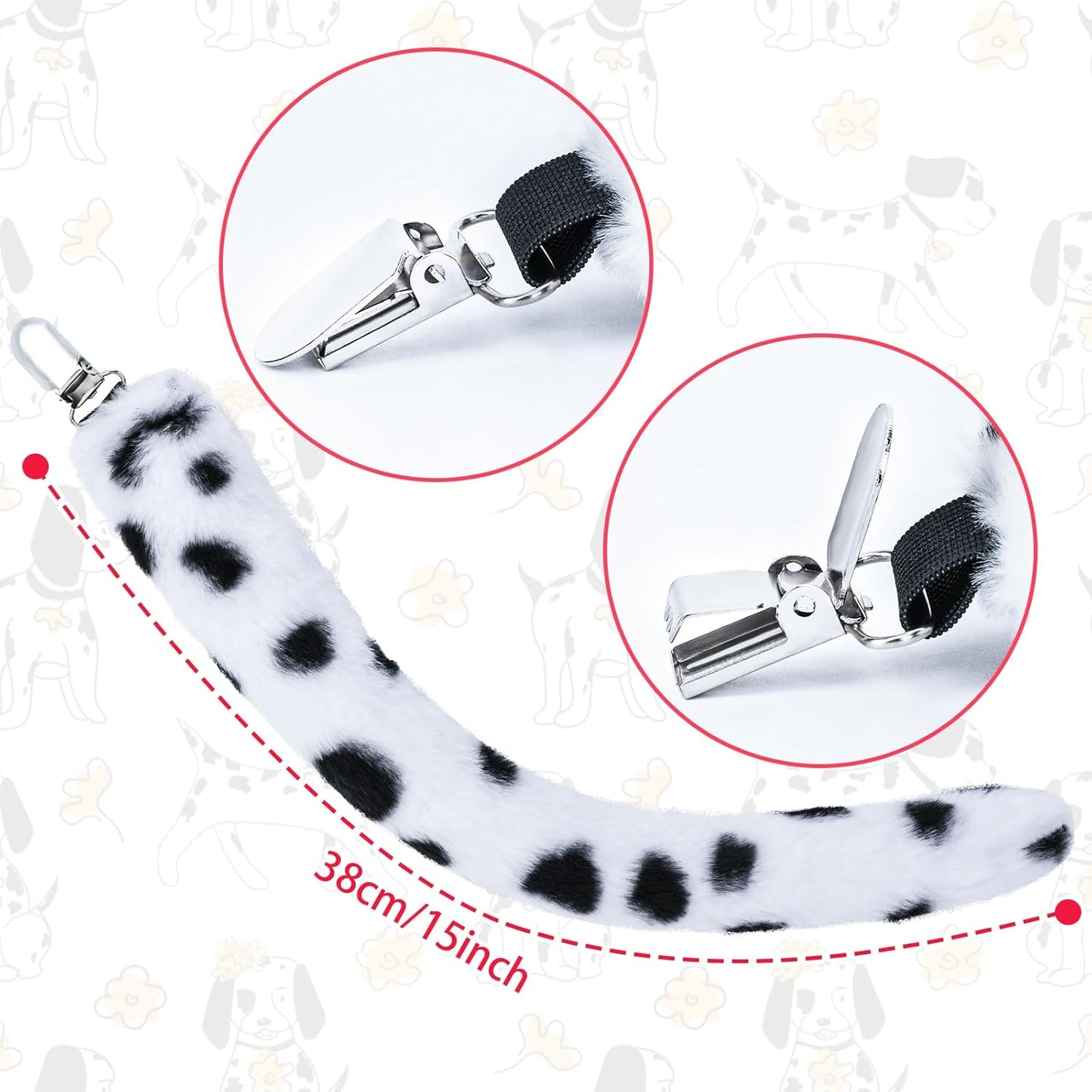 XEPST Animal Dalmatian Costume Kids Set, Dog Ears and Tail Set with Dalmatian Ears Headband and Dog Tail for Animal Costume Cosplay Birthday World Book Day Halloween Fancy Dress Party, Black and White