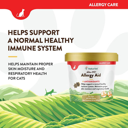 NaturVet – Aller-911 Allergy Aid Plus Antioxidants for Cats – 60 Soft Chews | Supports Immune System, Skin Moisture & Respiratory Health | Enhanced with Omegas, DHA & EPA | 30 Day Supply