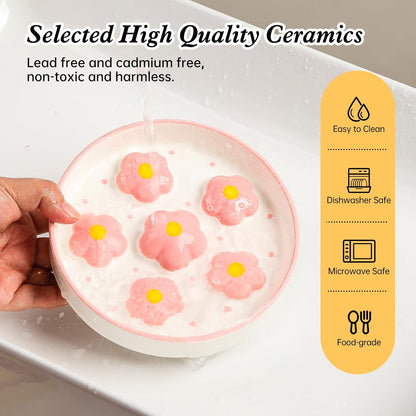 Ceramic Cat Slow Feeder Bowl - 6 OZ Puzzle Food Dish for Healthy Eating - Shallow Wide Whisker Friendly - Dishwasher Safe - 6.3 x 1.2 Inch - Blush Pink Flower