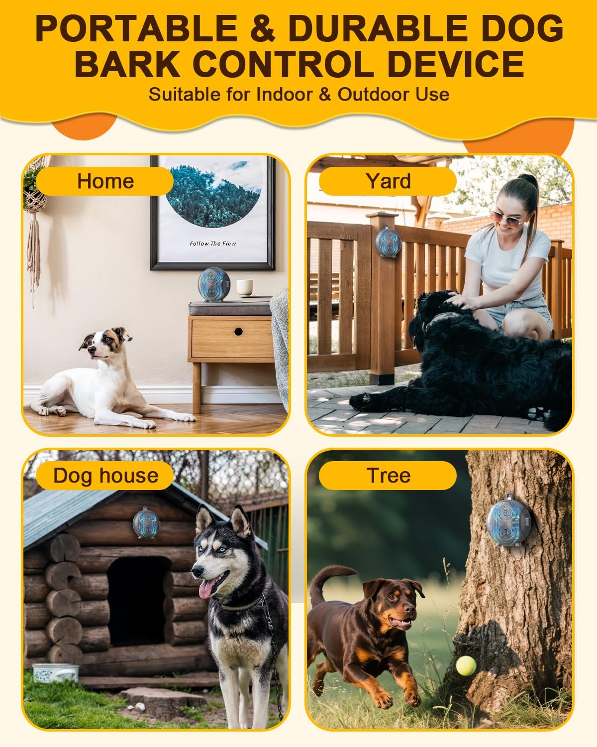 Anti Barking Device for Dogs, Rechargeable Ultrasonic Bark Box with 3 Adjustable Modes, Safe 35FT Dog Bark Deterrent Device & Dog Barking Silencer for Indoor and Outdoor Use (Gray)