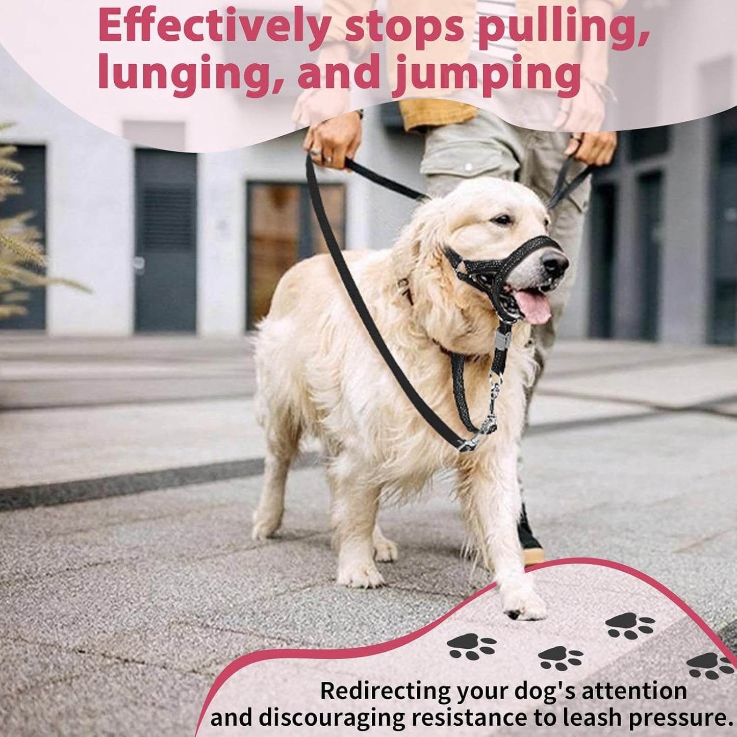 BARKLESS Sturdy No Pull Head Collar for Medium Large Dogs, Gentle Reflective Head Halter with Safety Link, Adjustable Nylon Dog Training Muzzle Leash for Walking Control (Hot Pink, XL)