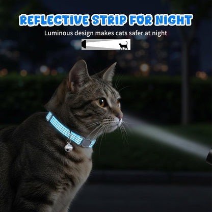 5 PCS Reflective Breakaway Cat Collars with Bells, Adjustable Breakaway Kitten Collars Colorful Soft Safety Buckle Cat Collar Girl Boy Pet Cats Collar, SafetyCollar for Pet Supplies Stuff Accessories