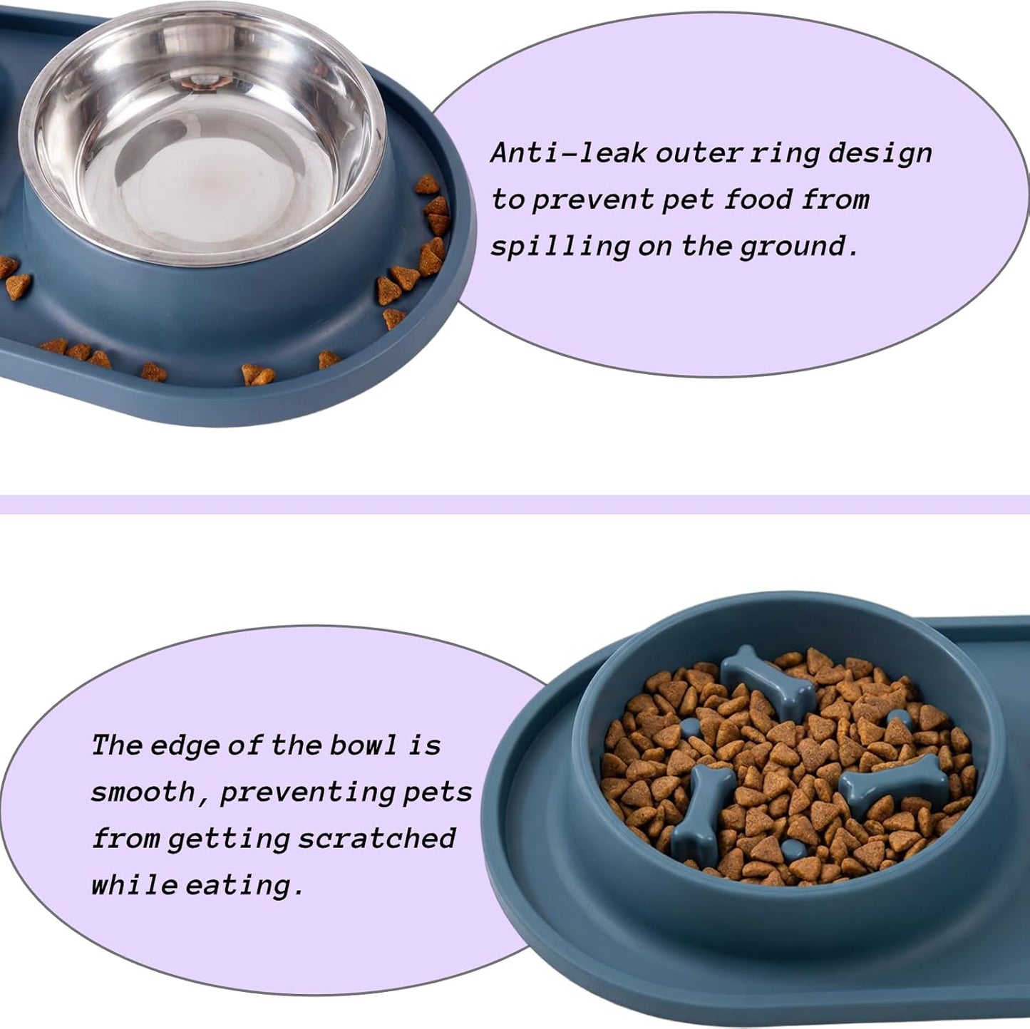 Slow Feeder Dog Bowls 2-in-1 Non-Spill - Anti-Slip Puzzle Feeder Dog Bowl with Stainless Steel Water Bowl, Dual Pet Food & Water Bowl Set for Bloat Prevention for Puppies Cat & Large Dogs