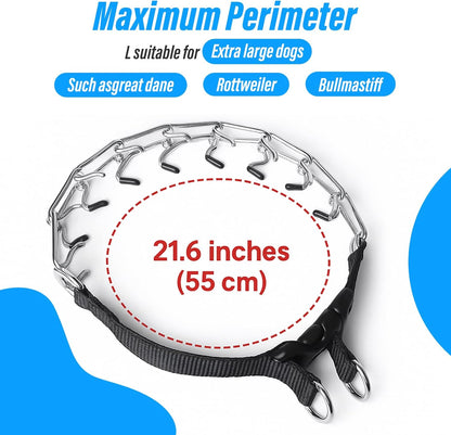 Adjustable Prong Collar for Large Dogs – Durable Metal Dog Collar with Quick Release Buckle, No-Pull Training Pinch Collar for Medium and Large Breeds (L, 20"-21.6")