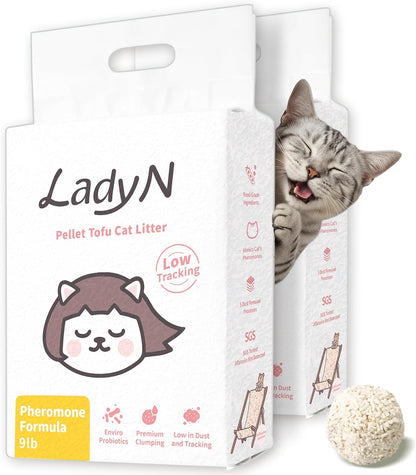 Lady N Cat Attract Tofu Litter – Natural Attractant Formula for Litter Box Training, Calming Pheromone for Multi-Cat Homes, Classic Pellet Shape for Standard Litter Box, 18lb