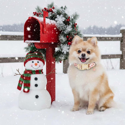 Medium Christmas Dog Collars, Adjustable Pink Dog Collars with Funny Snowman Pattern, Cute Dogs Christmas Collar Winter Puppy Holiday Collar for Girl Boy Dogs-M
