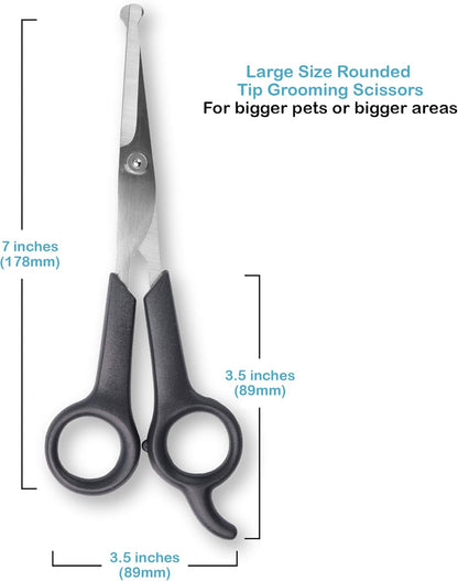 Pets First #1 Pet Grooming Scissors Body & Facial Trimmer Durable Stainless Steel Blades. Rounded Tips Shears for Long Medium Short Thick Wiry Curly Hair. Lightweight Cutter for Dogs & Cats. Set of 2