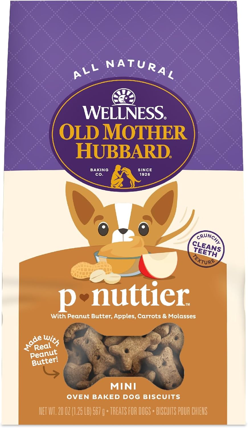 Old Mother Hubbard Wellness P-Nuttier Dog Biscuits, Natural, Training Treats, Peanut Butter Flavor, Mini Size, (20 Ounce Bag)