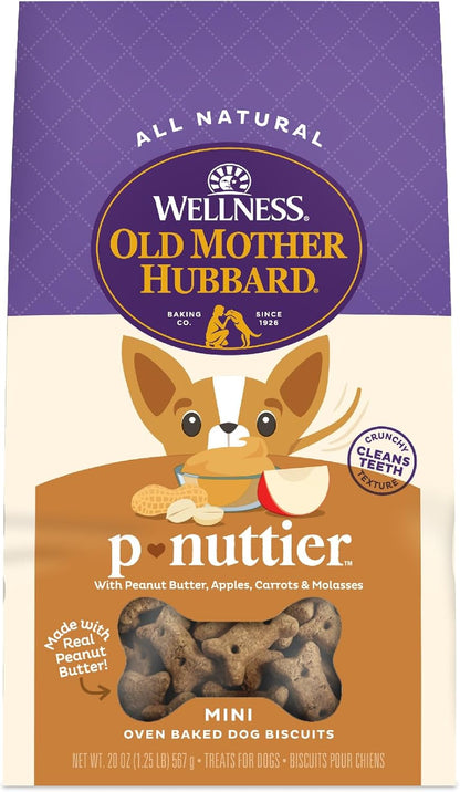 Old Mother Hubbard Wellness P-Nuttier Dog Biscuits, Natural, Training Treats, Peanut Butter Flavor, Mini Size, (20 Ounce Bag)