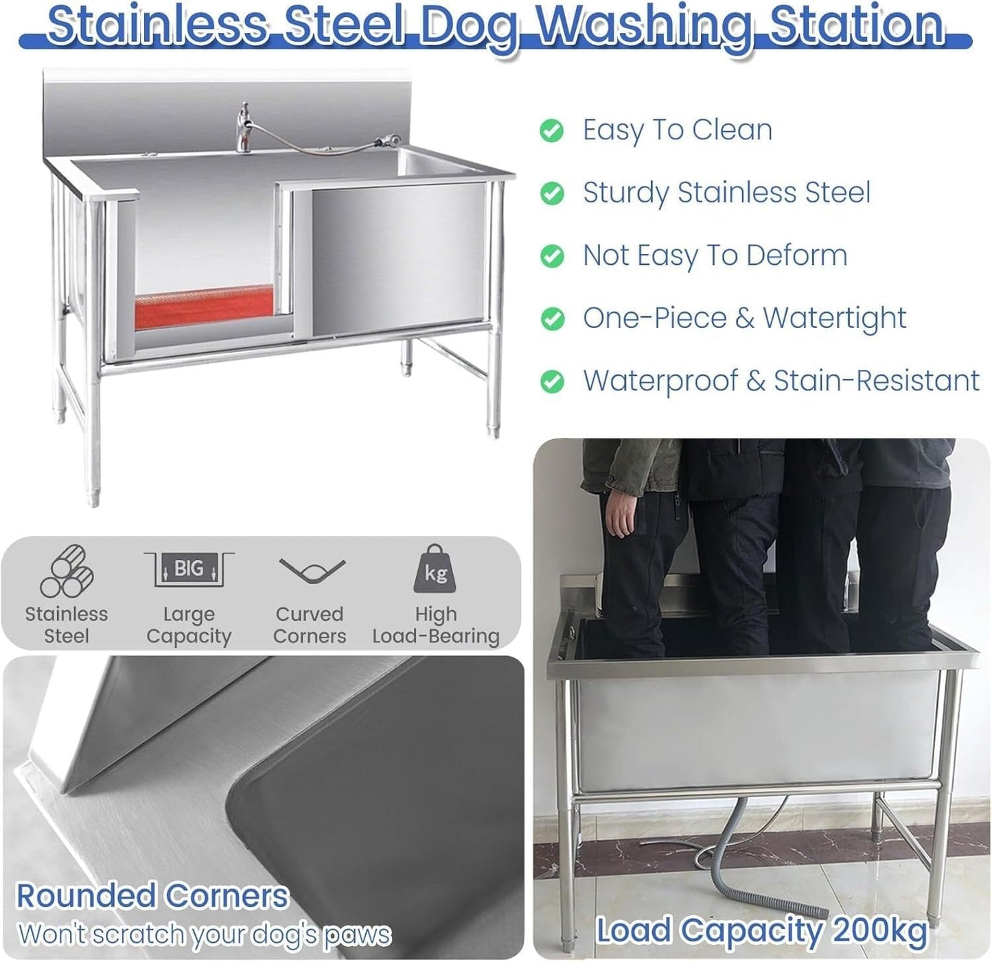 Stainless Steel Professional Pet Dog Grooming Bath Tub for Animal, Elevated Dog Wash Station, Large Pet Bathtub with Drain, Sliding Door, Faucet, Non-Slip Mat(Depth 50 cm)