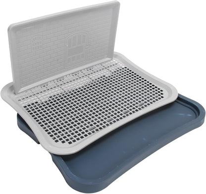 Dog Training Toilet with Wall Column, Removable Portable Puppy Mesh Training Potty, Indoor Dog Litter Box for Large Small Medium Pets, Plastic Material with Chew Design (Dark Blue)