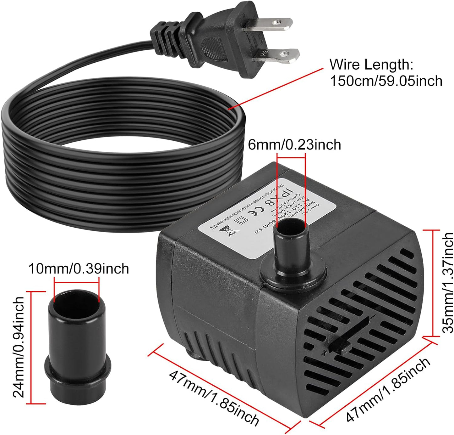 2PCS 95GPH 5W 350L/H Mini Submersible Pump, Small Fountain Pump for Pond, Aquariums, Fish Tank, Tabletop Fountain, Pet Fountain, Indoor or Outdoor Fountain