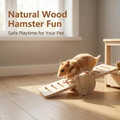 Wood Hamster Toys, Seesaw, Bridge and Hideout for Dwarf Gerbil Mouse Mice Rat Small Animals(Only for Small Hamster)