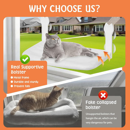 2 Pack Large Size Cat Window Perch,Cat Window Hammock Cordless Foldable Window Bed with 4 Large Strong Suction Cup,Reversible Cushion Cover,Metal Frame Easy to Adjust Window Seat (White，L)