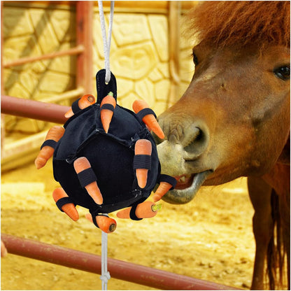 La La Pet Hanging Carrot Feeding Ball Interactive Feed Toy Relieve Stress and Avoid Boredom Equine Pony Cattle and Goat Treat Hay Balls Horse Stable Supplies Black