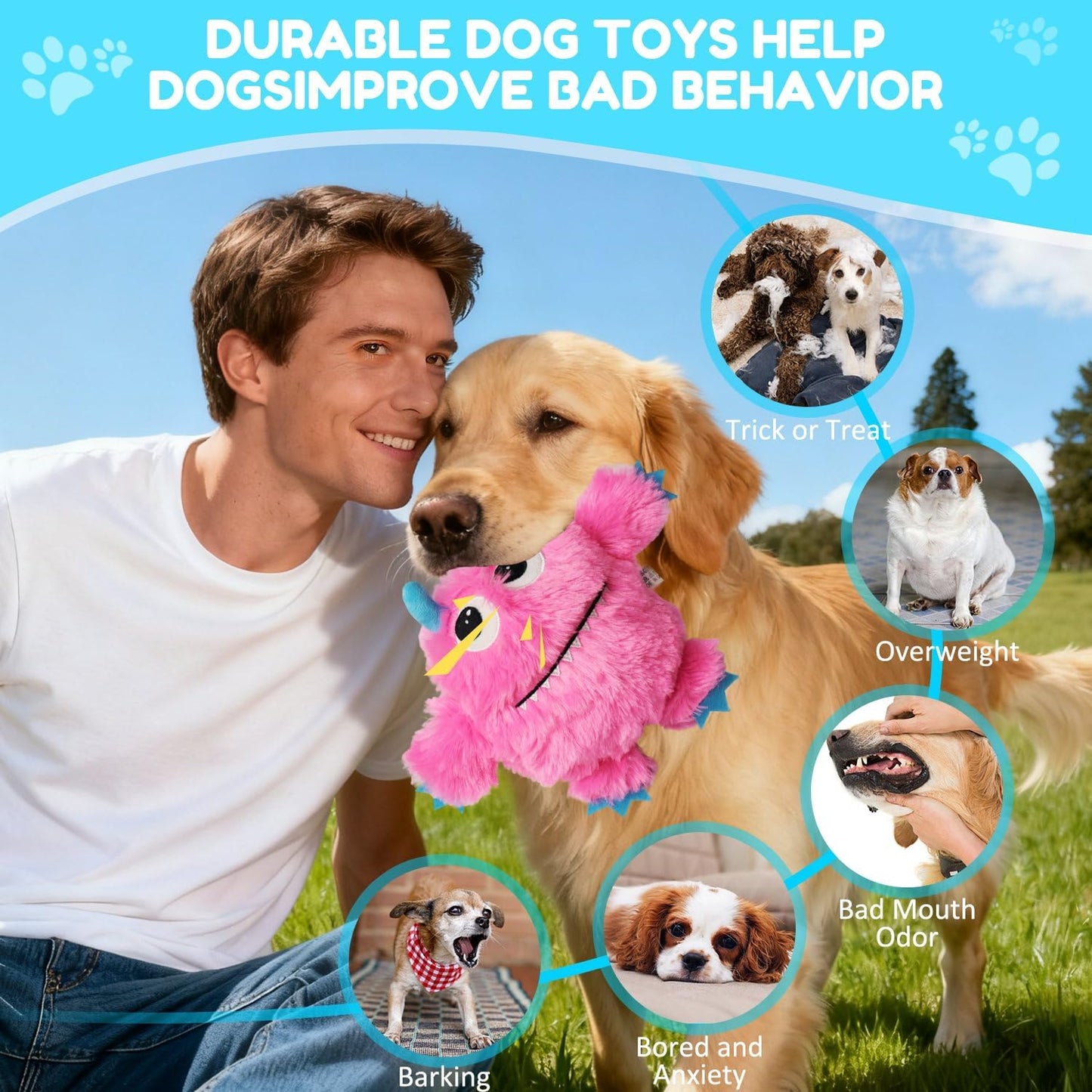 Dog Squeaky Toys 3 Pack, Plush Dog Toy Pack for Puppy (Medium, Monster)