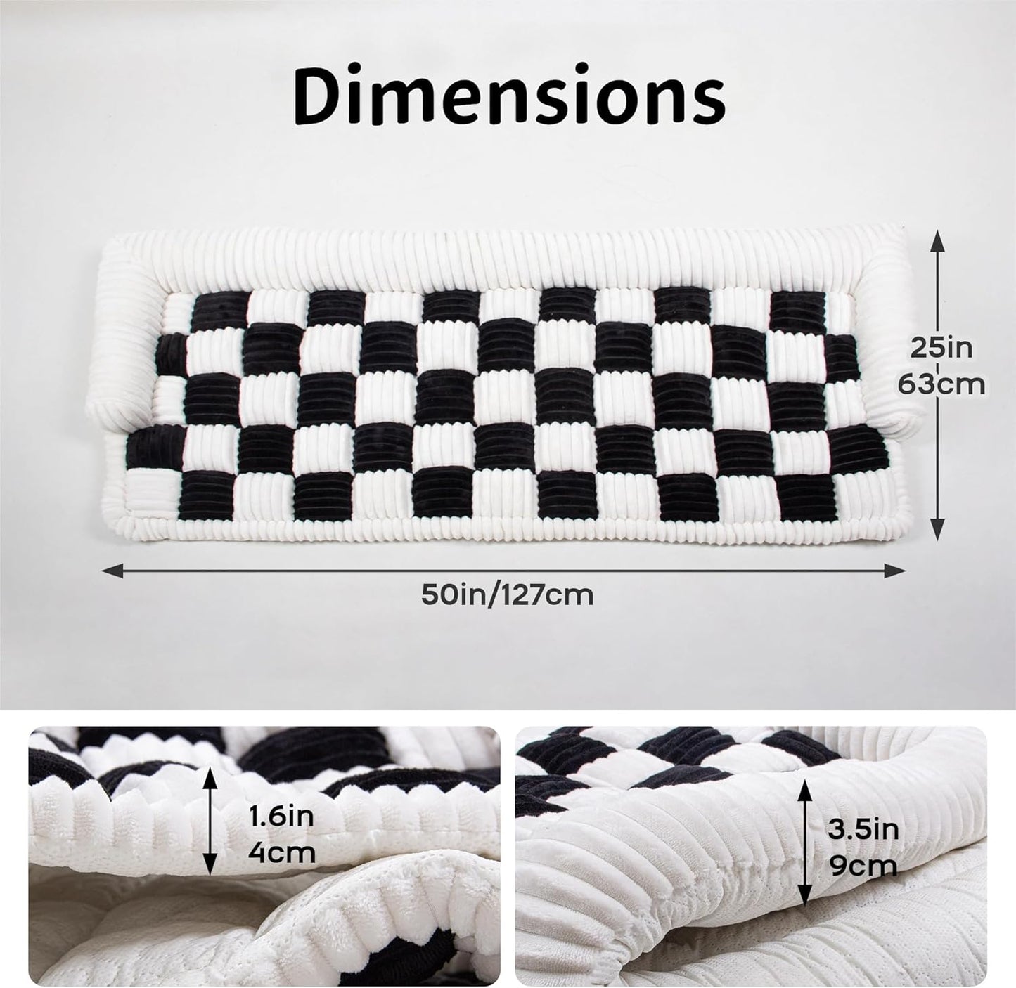 Dog Car Bed Mat, 3-Sided Bolster Anti-Slip Dog Seat Cover for Back Seat, Cushioned Pet Bed Mat with Head Support, Checkered Pet Mat for Dogs, Fit for Backseat Extenders, Cars SUVs Home Use