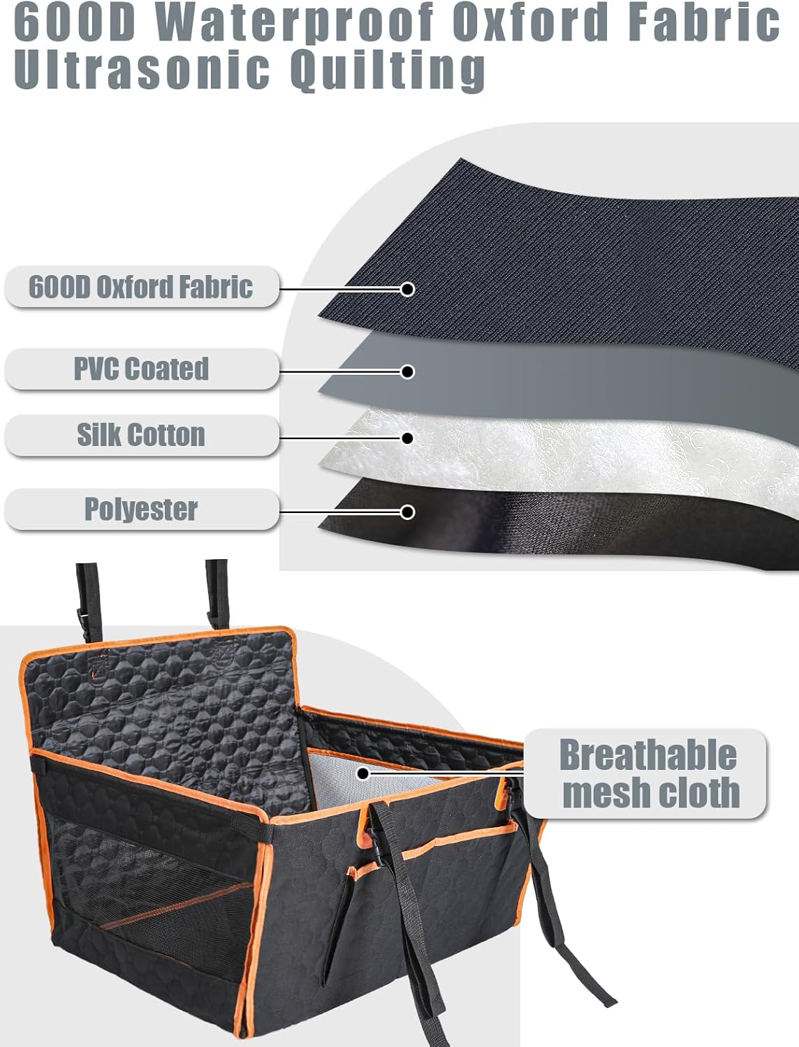 Dog Car Seat for Large Dogs,Waterproof Fabric with Breathable Mesh&Adjustable Dog Seat Belt for Car,Dog Bed for Back Seat Up to 40 LB-Medium Orange