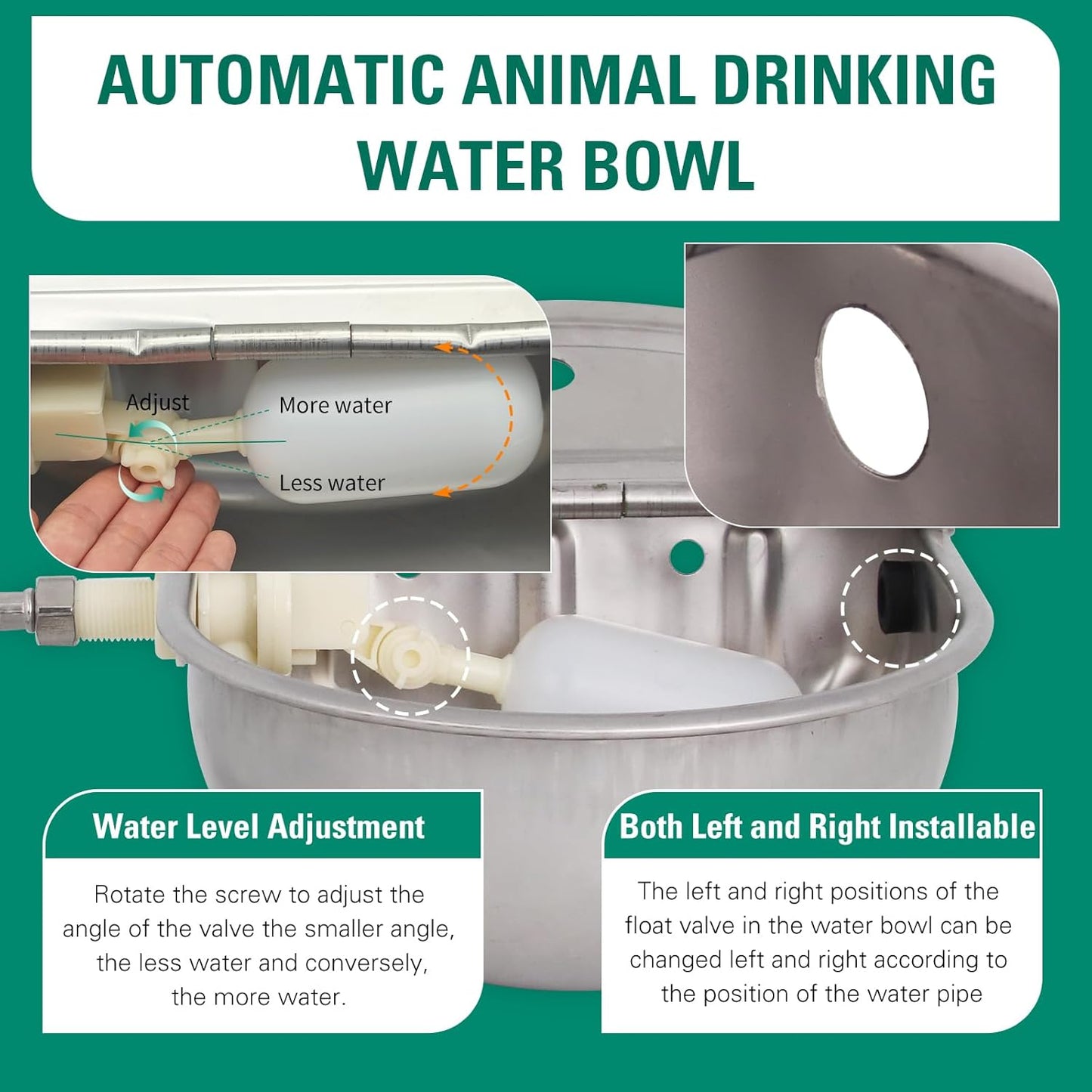 Automatic Cow Drinking Water Bowl,304 Stainless Steel Animal Waterer Bowl for Horse,Goat,Pig,Dog, with 1/2 Float Valve (Water Pipe not Included)