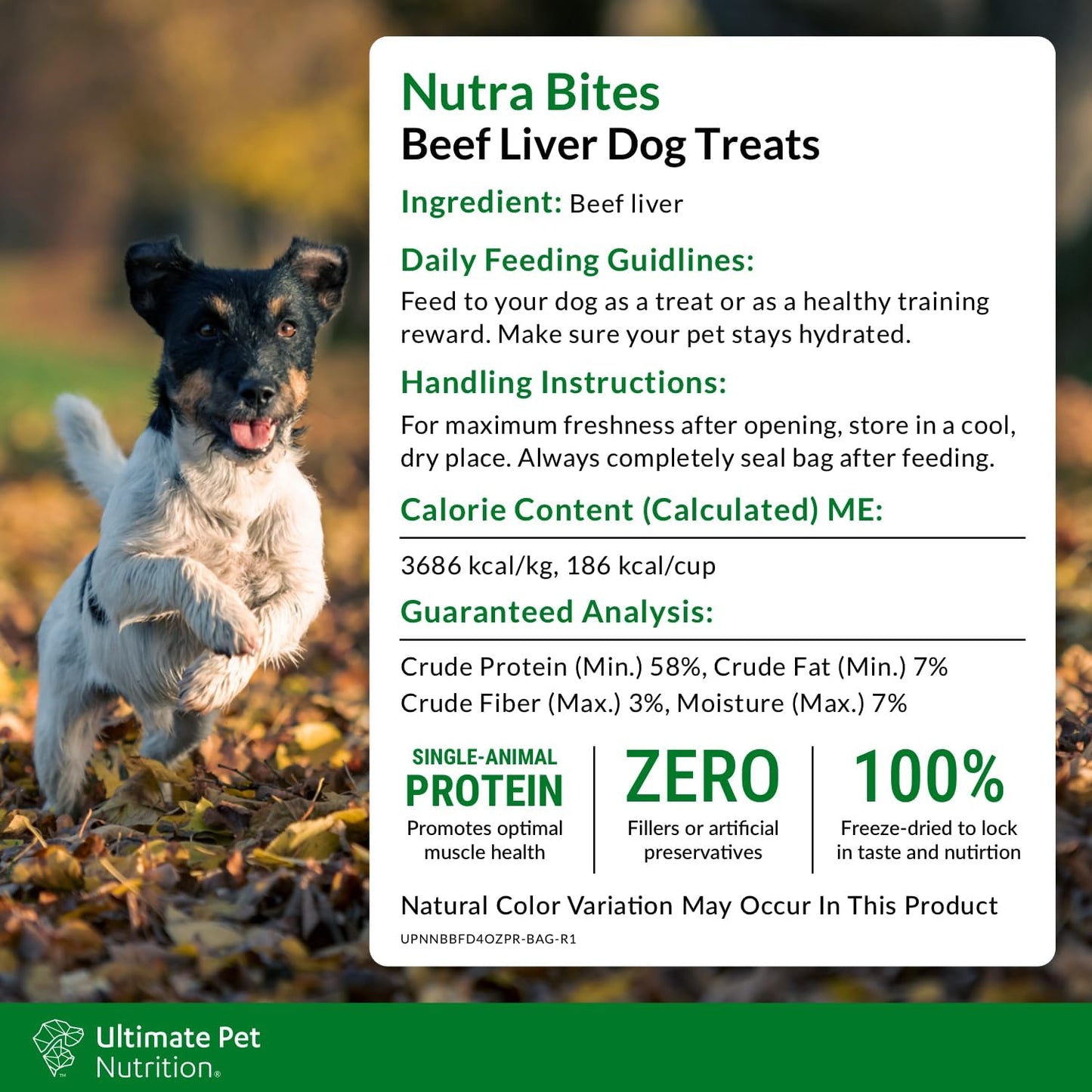 ULTIMATE PET NUTRITION Nutra Bites Freeze Dried Raw Single Ingredient Training Treats Food Topper for Dogs, 4 Ounces, Beef Liver