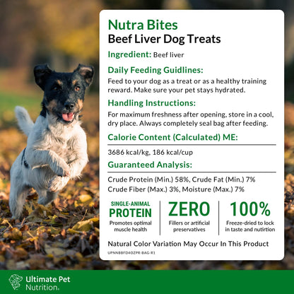ULTIMATE PET NUTRITION Nutra Bites Freeze Dried Raw Single Ingredient Training Treats Food Topper for Dogs, 4 Ounces, Beef Liver