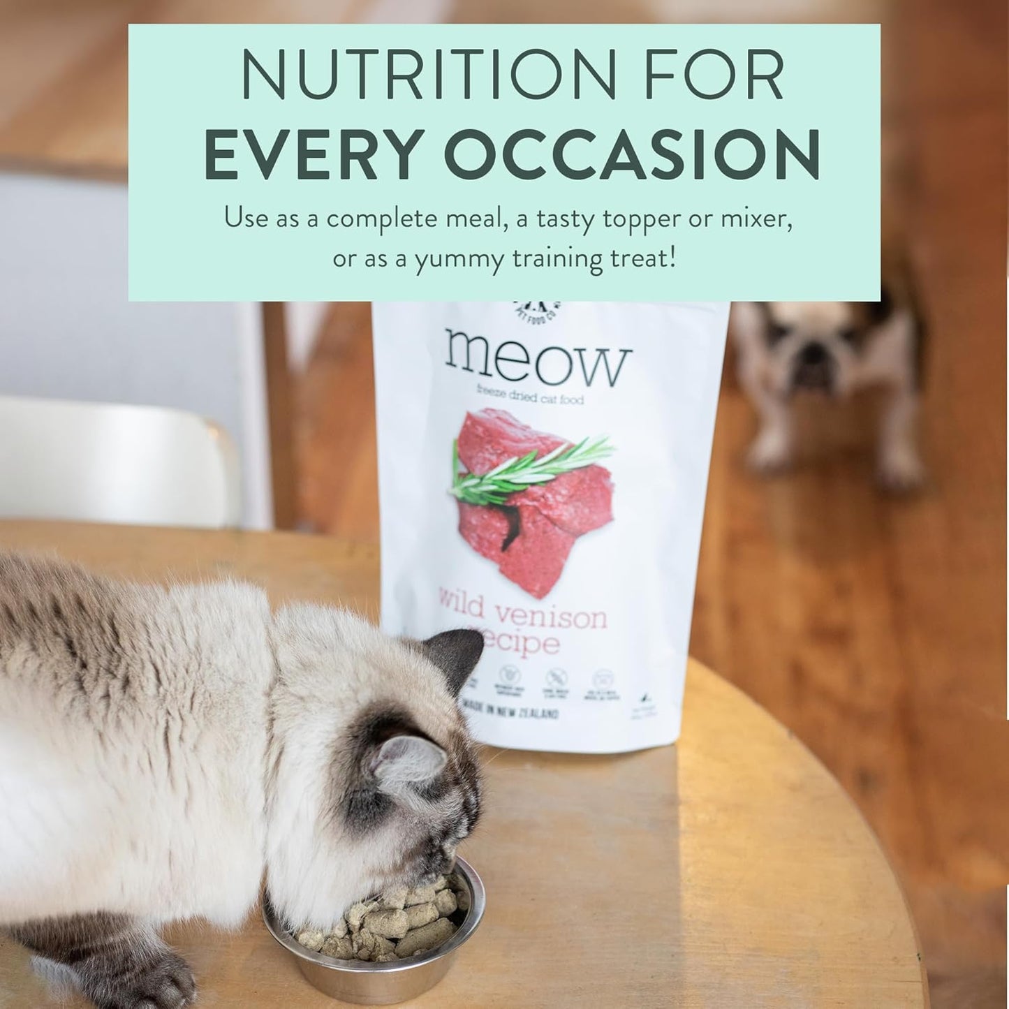 The New Zealand Natural Pet Food Co Meow Freeze Dried Cat Food - Wild Venison Recipe, High Protein Treats, Meals & Toppers, Dry Cat Food, 1.76 oz