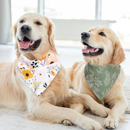 Whaline 4Pcs Boho Pet Bandanas Spring Daisy Dog Scarf Washable Adjustable Triangle Dog Bibs Puppy Neckerchief for Cat Pet Birthday Costume Accessories