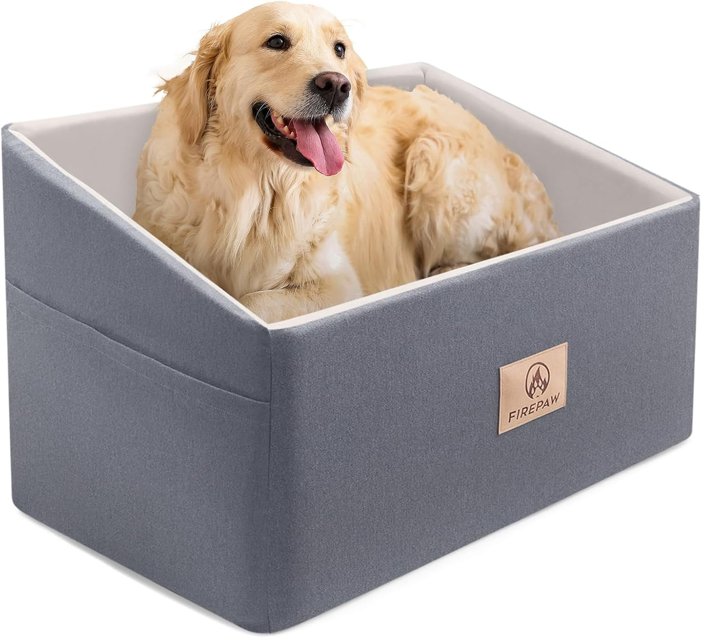 Dog Car Seat for Large Dog, Dog Booster Car Seat for 55Lbs or 2 Small Dogs, Detachable and Washable Travel Dog Bed with Thick Cushion and Storage Pockets, Dog Seat Belt for Car