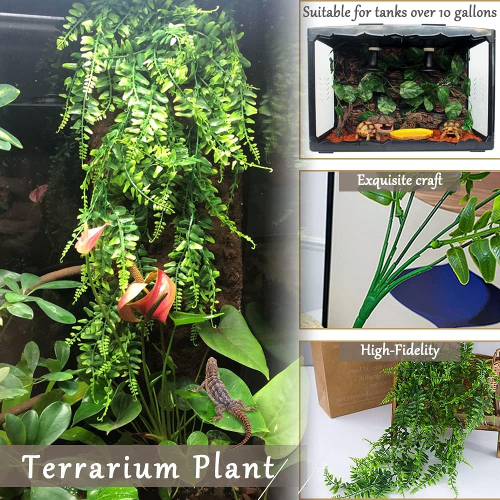 Hamiledyi Reptile Plants Bendable Jungle Climbing Vine Terrarium Branch and 7 Pcs Reptile Hideouts Natural Coconut Shells Hut for Hermit Crab Small Snake Tarantulas Lizard Chameleon Small Animal Hide