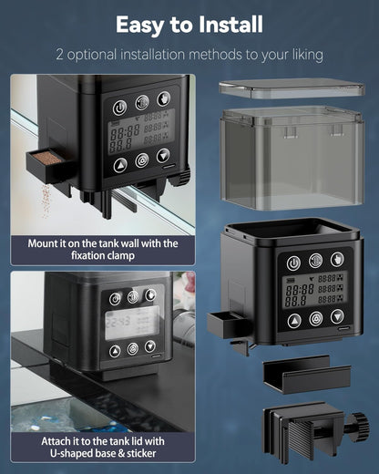 Pawfly Automatic Aquarium Feeder, USB Rechargeable 320 mL Auto Food Dispenser with Timer, Adjustable Vacation Feeder for Pellets, Granules and Powder