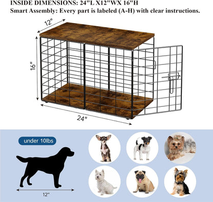 24 Inch Extra Small Dog Crate Furniture - Stylish Durable Indoor Dog Kennel with Storage Top & Secure Lock, Dog Crates for Small Dogs Under 10 lbs, Decorative End Table Pet House