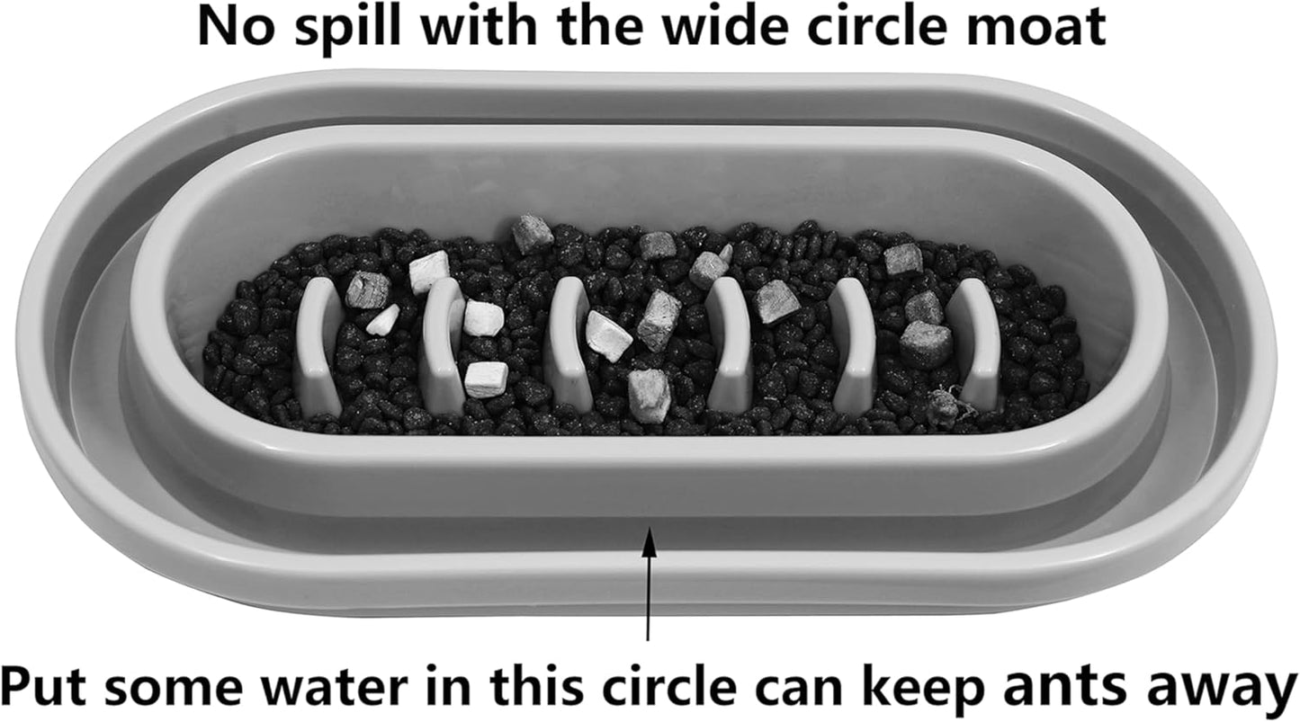 Slow Feeder Ant Away Dog Cat Bowls, Anti-Slip No Spill Dog Cat Pet Slow Feeder Food Water Bowls Dish for Cats Small to Medium Size Dogs by With You6688 (Grey)