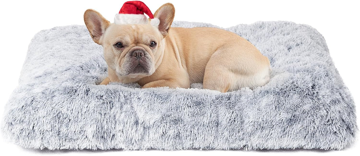 EHEYCIGA Fluffy Dog Crate Bed for Medium Dogs, Plush Faux Fur Crate Pad, Calming Anti Anxiety Medium Dog Bed, Washable Soft Warm Crate Mat with Non-Slip Bottom