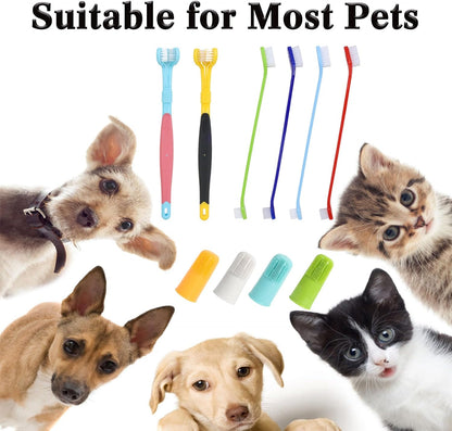 Triple Head & Double Head Dog Toothbrush Set,360 Degree Toothbrush,Finger Rubber Toothbrush, Multi-Angle Dental Cleaning Brushes forDog Cat Oral Dental Health