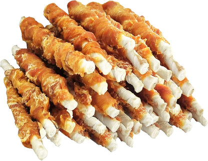 MON2SUN Dog Treats, Rawhide Twist Chicken Hide Sticks, Suitable for Puppy and Small Dogs, 5 Inch (Chicken, 14.11 oz)