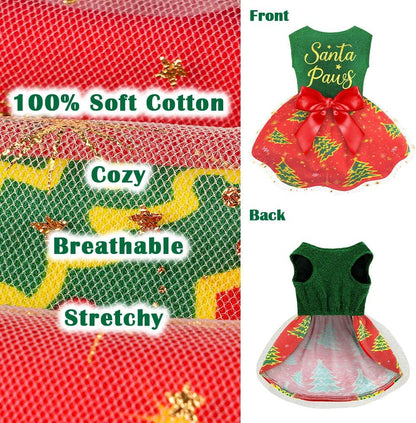 Dog Christmas Outfit Cute Dog Christmas Dress with Bowknot Tulle Puppy Clothes for Small Medium Dogs Cats Boys Girls Pet Costume