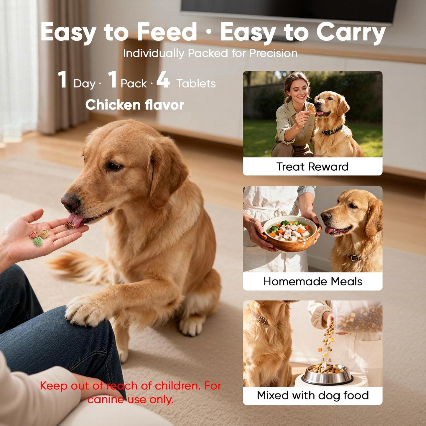 Adult Dog Nutrition Supplements – Vitality, Joint, Heart & Skin Support – with NAD+, Chondroitin, CoQ10, Astaxanthin – All Breeds 1+ – 30 Sachets, 4ct Each – Chicken Flavor