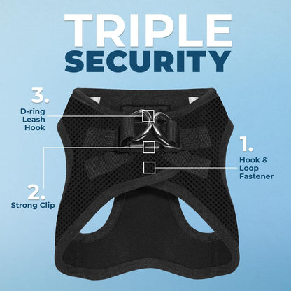 Best Pet Supplies - All Weather Mesh/Plush, Reflective, No Pull Harness for Small, Medium Dogs, Cats - Secure with Hook & Loop Fastener, Buckle, Double D-Rings - Black/Black Trim, XL