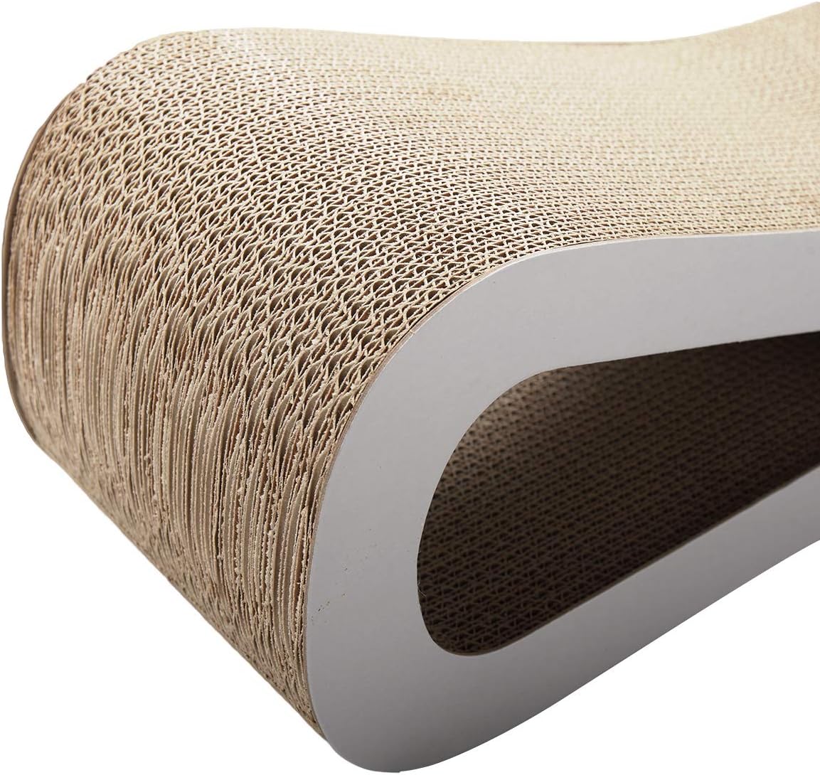 GREAZ Interactive Cat Scratcher Lounge with Catnip, Durable Cardboard Design, Natural Wood Color, Play and Rest