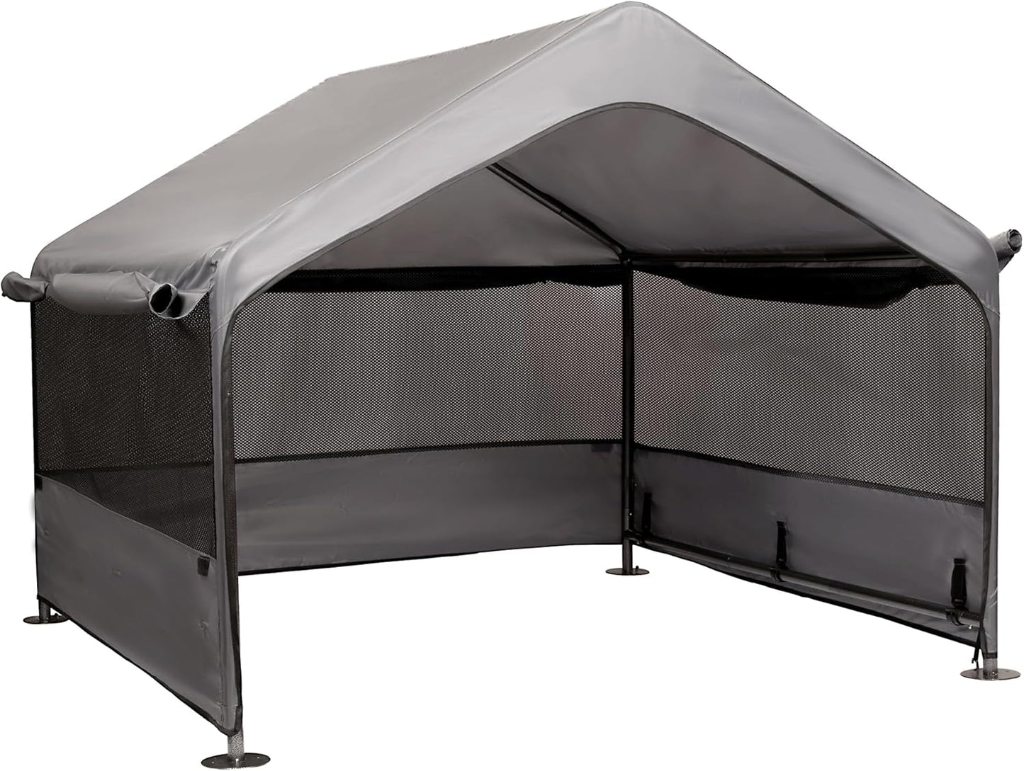 Summertrail Extra Large Dog House Outside, Dog Tent Outdoor, Big Dog Shade Shelter Doghouse Canopy with Three-Sided Breathable Mesh Windows, Gray Sun Rain Cover for Pet Cat Livestock 4'x 4'x 3.3'