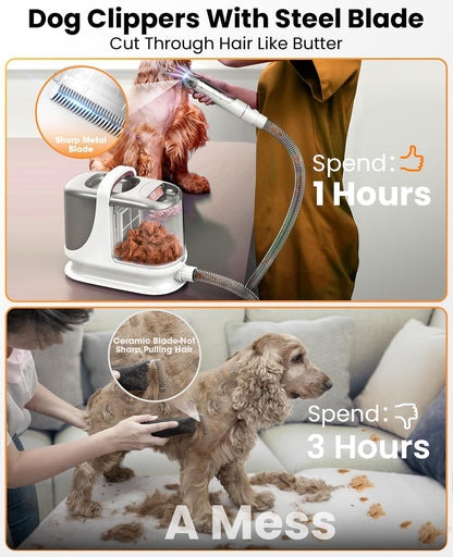oneisall Dog Grooming Vacuum, 13000Pa Powerful 3L Dust Cup Pet Vacuum with Clipper Nail Grinder & Shedding Brush, 7 in 1 Dog Grooming Kits, Quiet, Large Capacity 3 Suction Levels, BM3