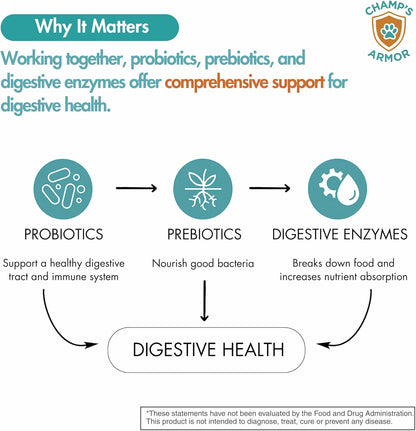 3-in-1 Digestive Support – Extra Strength Probiotics, Prebiotics & Digestive Enzymes for Dogs – Gut Health + Immunity + Diarrhea & Bowel Support – 2.4 Billion CFU – 60 Dog Chews