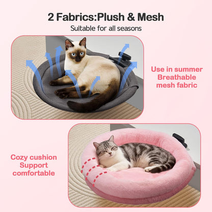 Odoland Large Cat Desk Bed - Cat Perch Clamp for Home Workers - 360 Rotating Desktop Hammock with Replace Mattress for Winter Summer - Hold UP to 50LBS for Kitten Adult Cats Small Pet, Pink