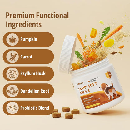 Anal Gland Soft Chews for Dogs Treats with Pumpkin, Fiber & Probiotics - Supports Scooting, Stool Quality & Gut Digestive Health - Chicken Flavor, 90 Count