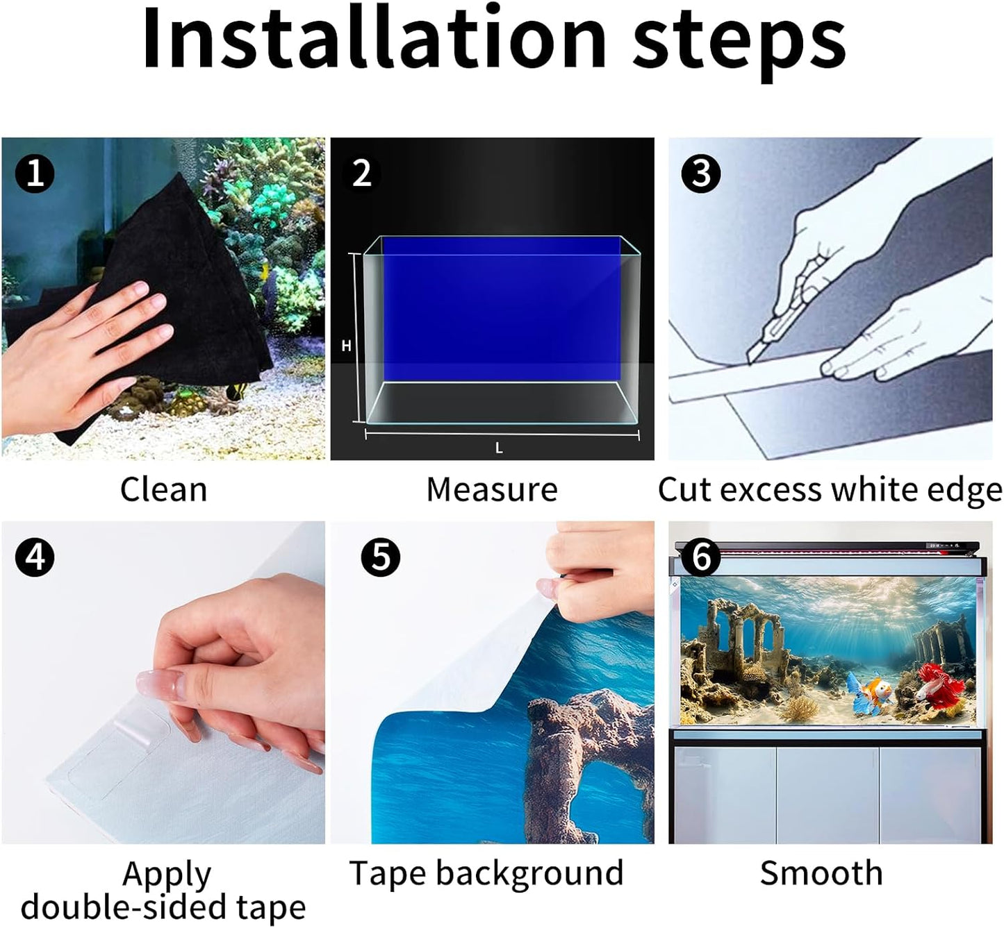 COMSUN 3 Pack Aquarium Background, 36x18 inches Polyester Aquarium Background, Cloth Fish Tank Background, Undersea Ruins Floor Sunshines & Tree Wood Branches Aquatic Plants