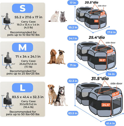 2-in-1 Cat Playpens, Detachable into 2 Separate Playpens with Additional 2 Doors, Portable Dog Playpen Cat Tent Enclosure for Kitten and Puppy Indoor Outdoor Use(M)