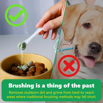Teeth Cleaning Powder for Dogs - Dental Freshener with Probiotics for Bad Breath, Plaque, Tartar - Dental Care for Small, Medium, Large Dogs - 80g